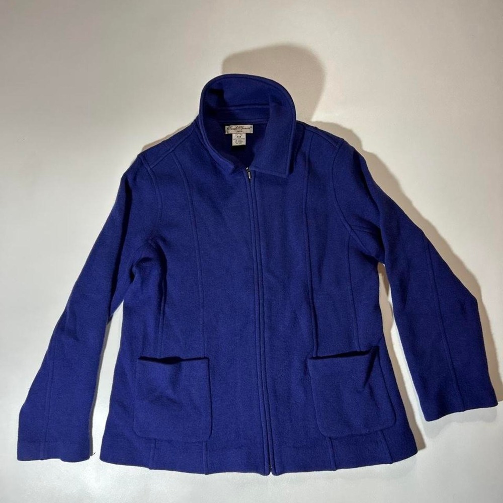 Sarah Spencer Petite 100% Wool Full Zip Jacket Womens Size PM Blue